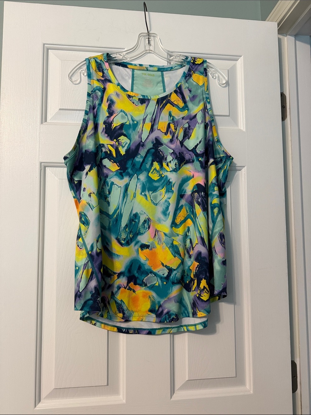 tek gear Teal Multicolor Abstract Scoop Neck Tank